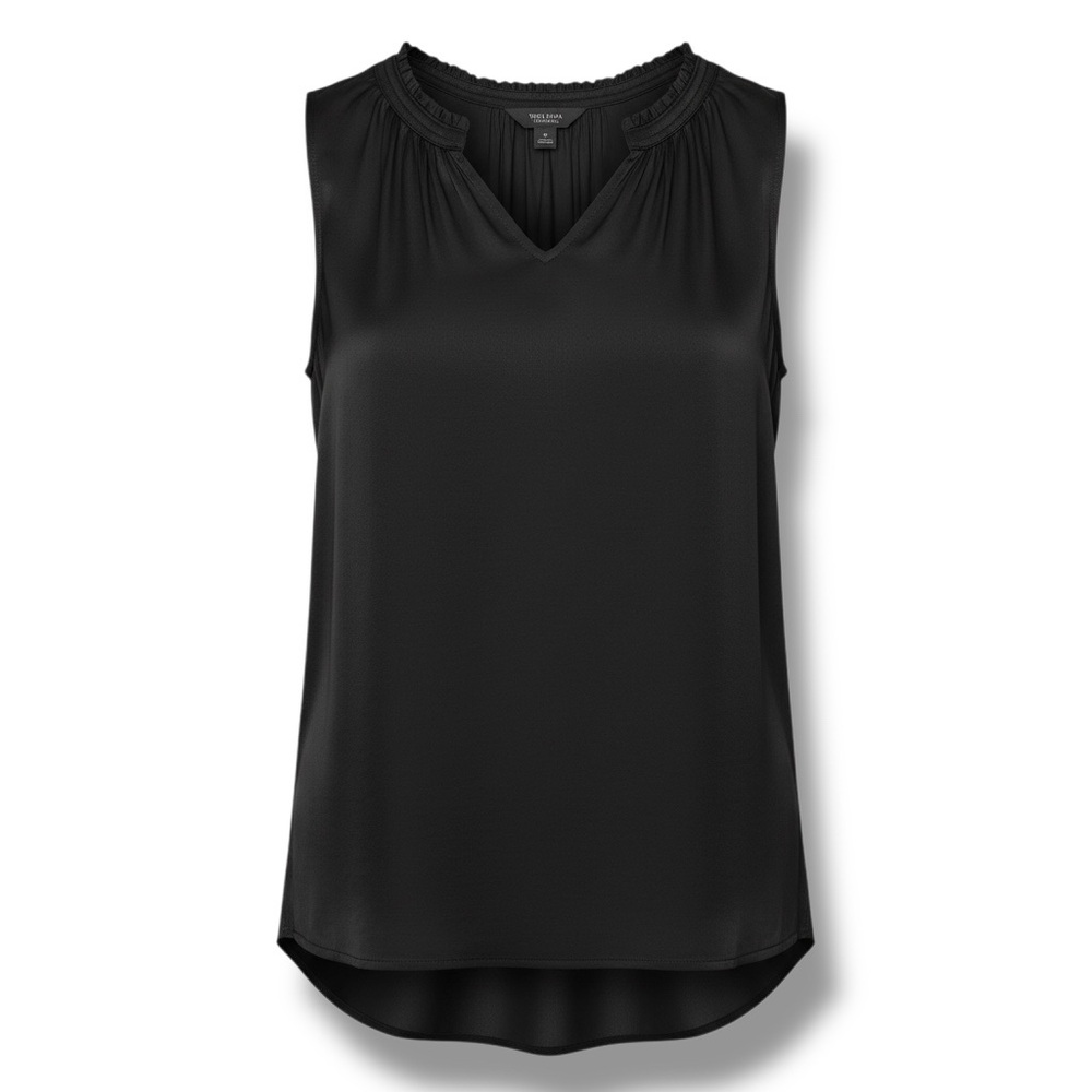 NWT Simply Vera Wang High-Low Black Sleeveless Blouse Pleated Shell V Neck Top